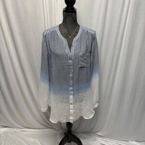 Christopher and Banks Shirt Womens Size XL Sheer Blue White Striped Buttons Top